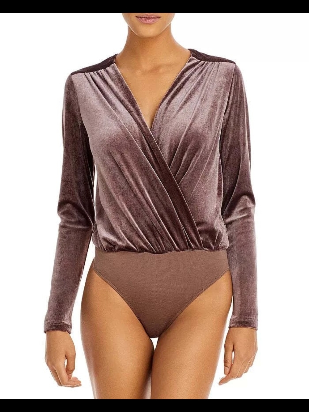 By Aqua A Velvet Stretch Wrap Bodysuit in Plum 😁